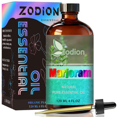 ZODION Marjoram essential oil amber bottle for pure aromatherapy at home.