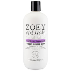 Zoey Naturals lavender bubble bath bottle, calming bath time scent for kids.