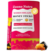 Zoone Nutra Honey Sticks Shilajit Women Strawberry Pack for convenient daily energy.