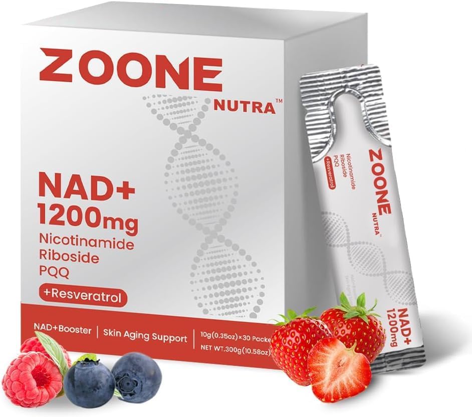 Zoone Nutra NAD supplement bottle closeup showing high potency 1200mg formula for daily energy.