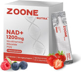 Zoone Nutra NAD supplement bottle closeup showing high potency 1200mg formula for daily energy.