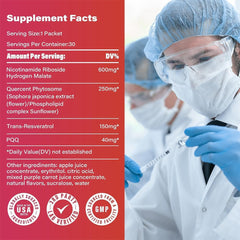 Zoone Nutra NAD supplement ingredient panel highlighting NR PQQ and resveratrol.