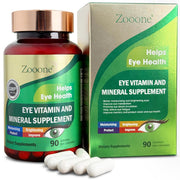 Zooone eye vitamins bottle showing lutein and zeaxanthin for daily eye support