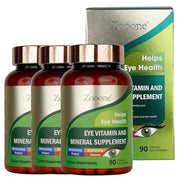 Zooone Lutein Eye Vitamins bottle on shelf supports macular health and dry eye relief.