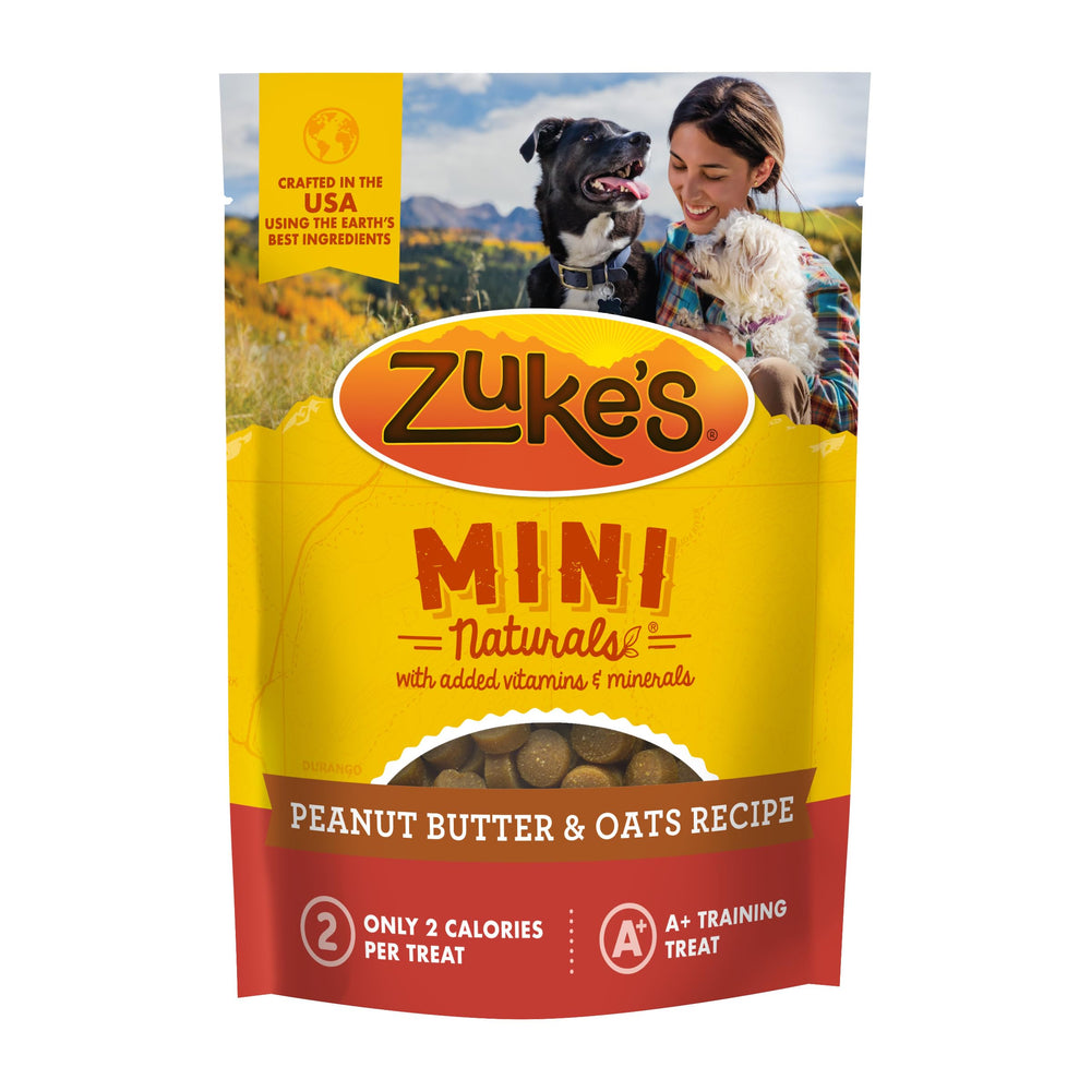 Zuke's Mini Naturals Peanut Butter 1lb bag shown as on-the-go rewards for daily adventures