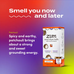 Zum Indigo Wild patchouli-scent close-up for earthy aroma in dryer routine.