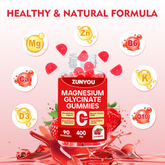 ZUNYOU magnesium glycinate gummies ingredients list highlighting B6 and zinc.