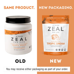 30-serving Zurvita Zeal for Life Tropic Dream bag ready for easy daily use.