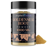 Zypherionixis goldenseal powder jar with 6-herb blend for daily wellness.