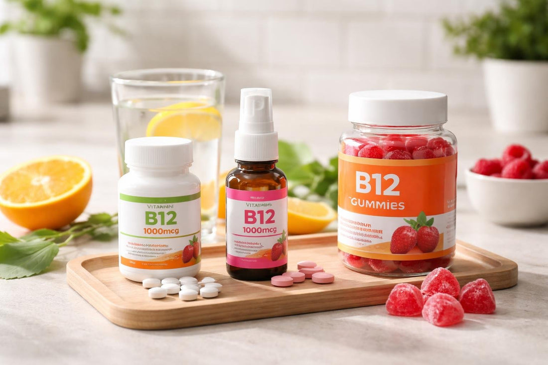 Vitamin B12 tablets spray and gummies on a budget