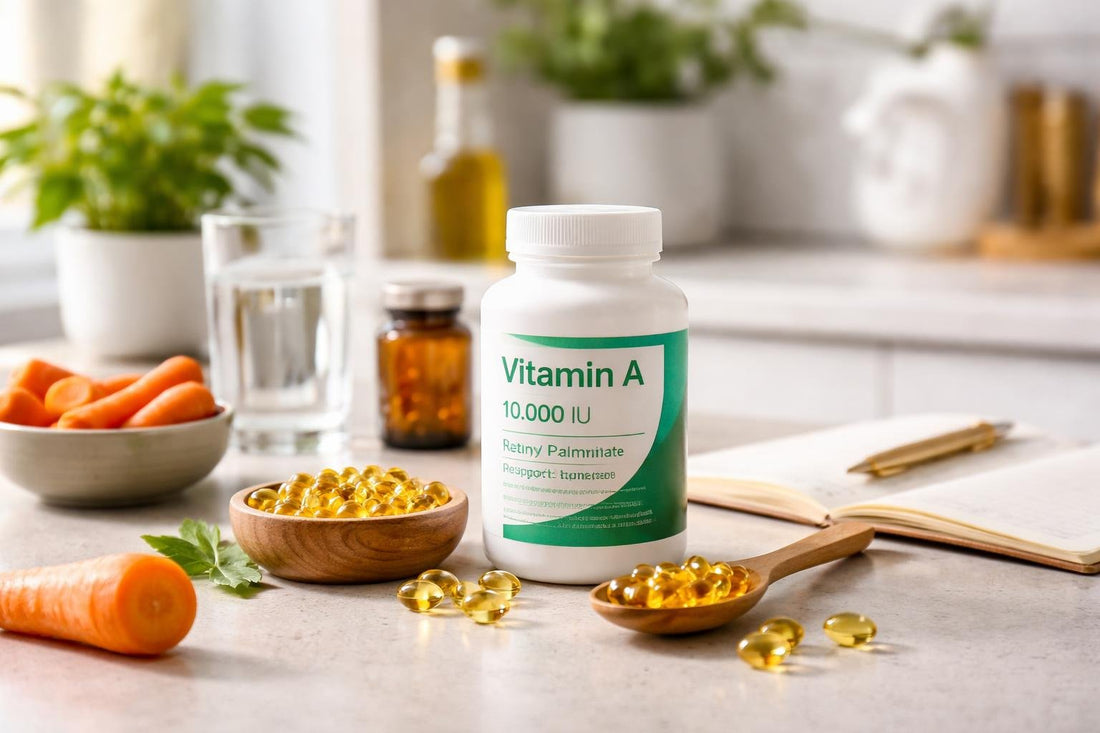 Vitamin A supplement capsules with label guide for beginners