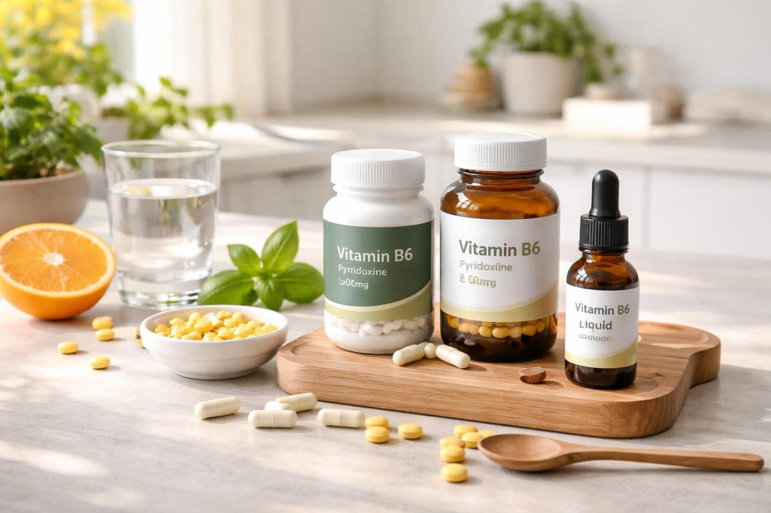 Vitamin B6 supplements assortment and packaging
