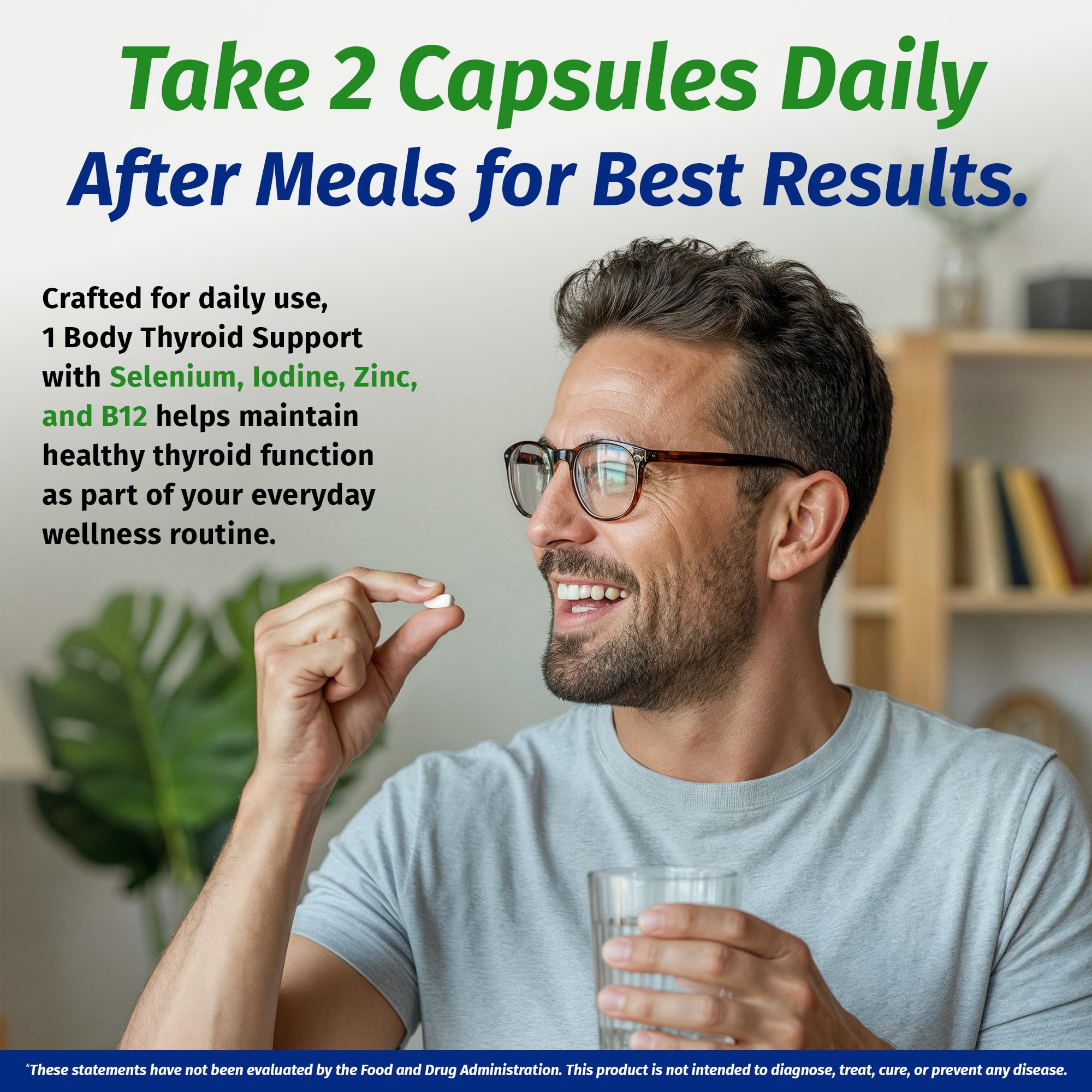 A user takes 1 Body Thyroid Support capsules as part of daily routine