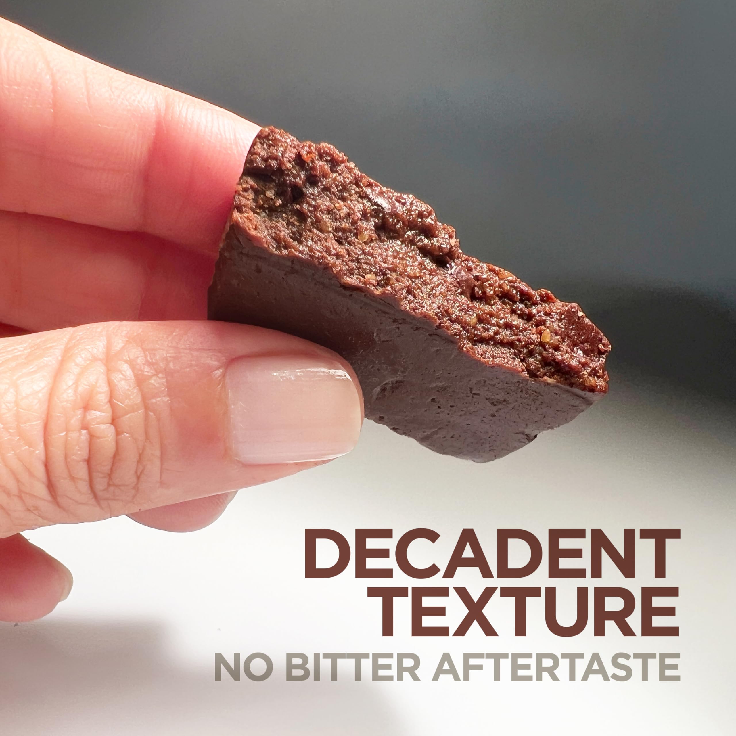 Break-open view reveals fudgy interior of 100Cal bar.