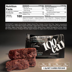 Closeup view of organic ingredients in the 100Cal chocolate brownie bar.