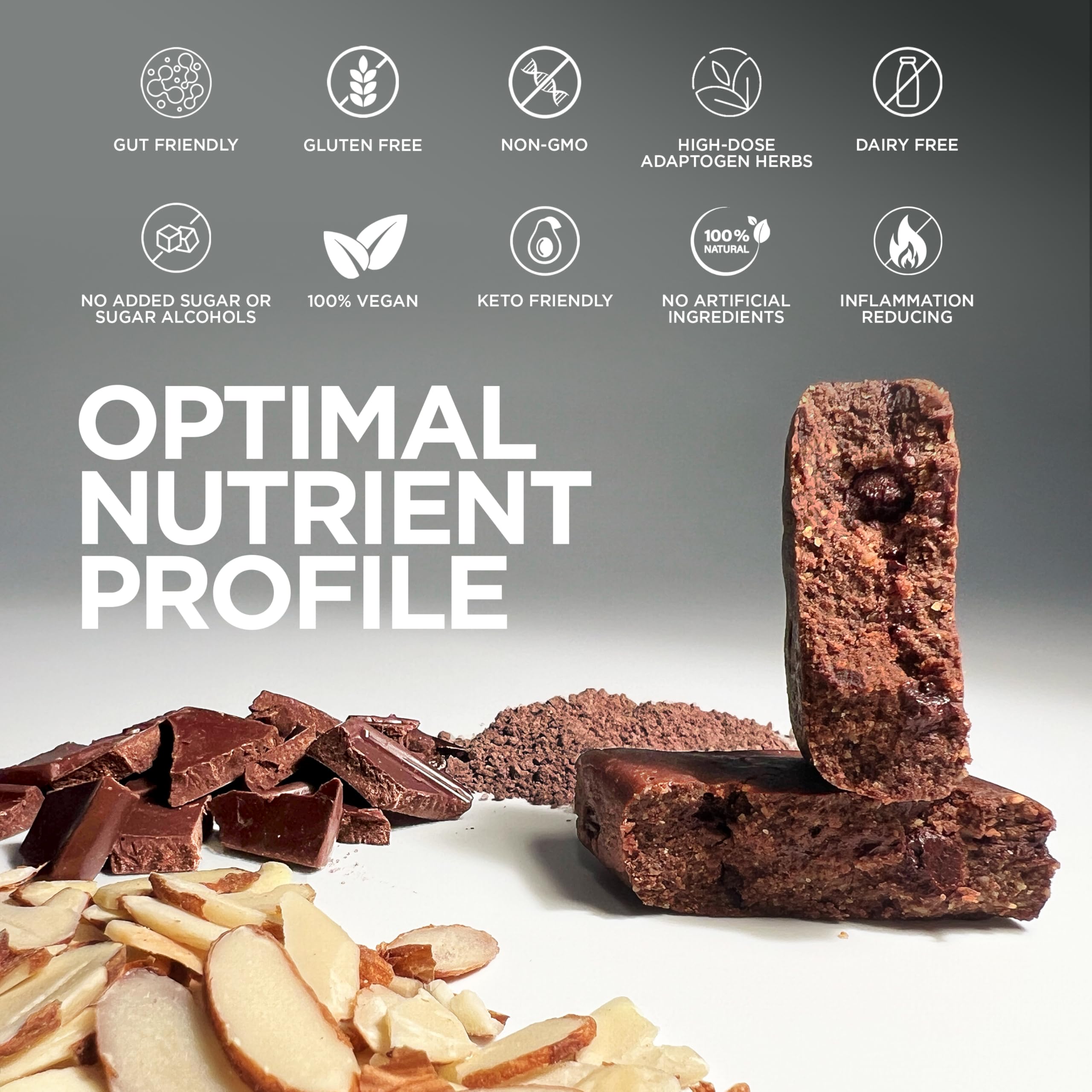 One 100Cal protein bar chocolate brownie on a countertop.