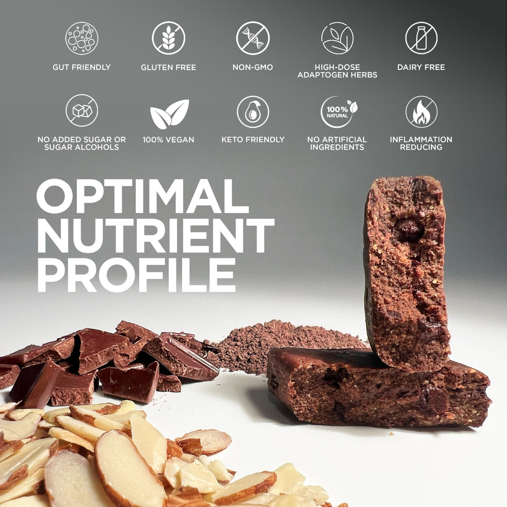One 100Cal protein bar chocolate brownie on a countertop.
