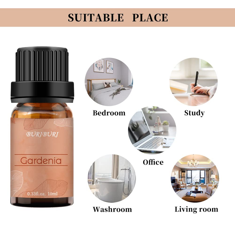 10ml BURIBURI Gardenia essential oil packaging ideal for gifting.