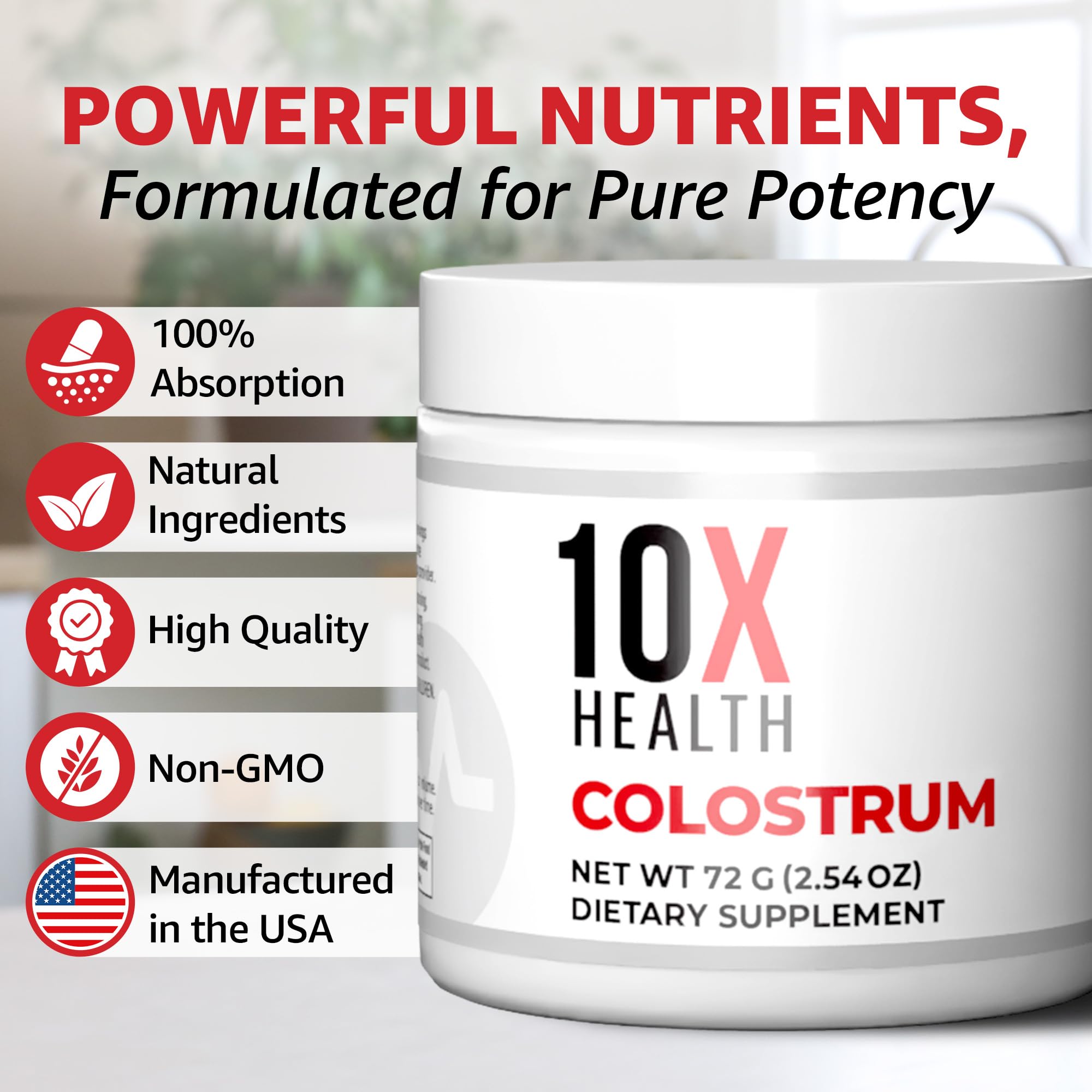 Lactoferrin powder bottle accompanying colostrum blend for nutrient handling