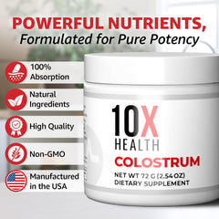 Lactoferrin powder bottle accompanying colostrum blend for nutrient handling