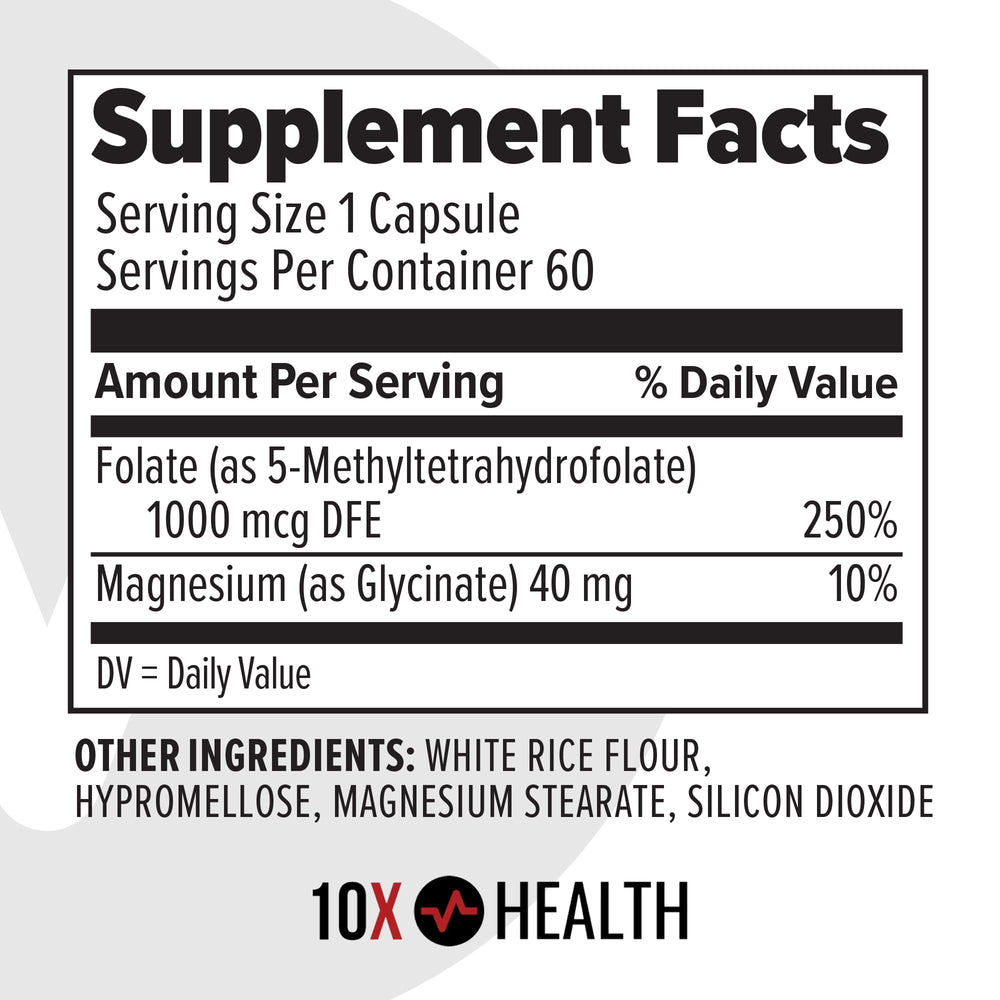 10X Health System 5-MTHF Methylfolate + Magnesium — Bioavailable Folat ...