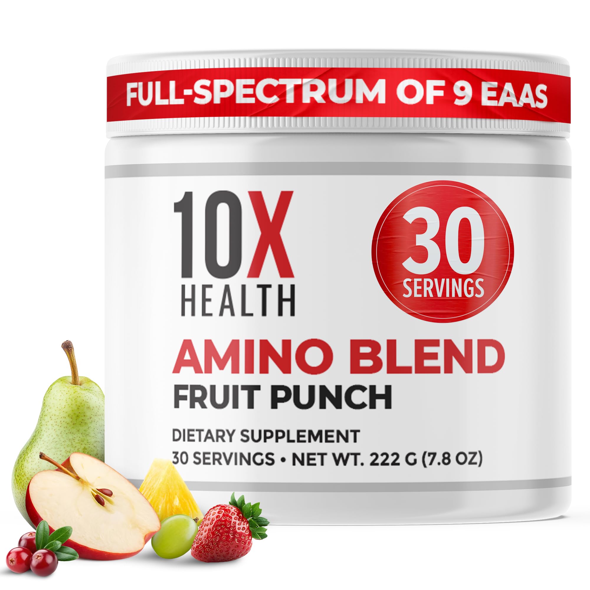 10X Health System Amino Acids bottle front shows complete EAAs and BCAAs for performance support