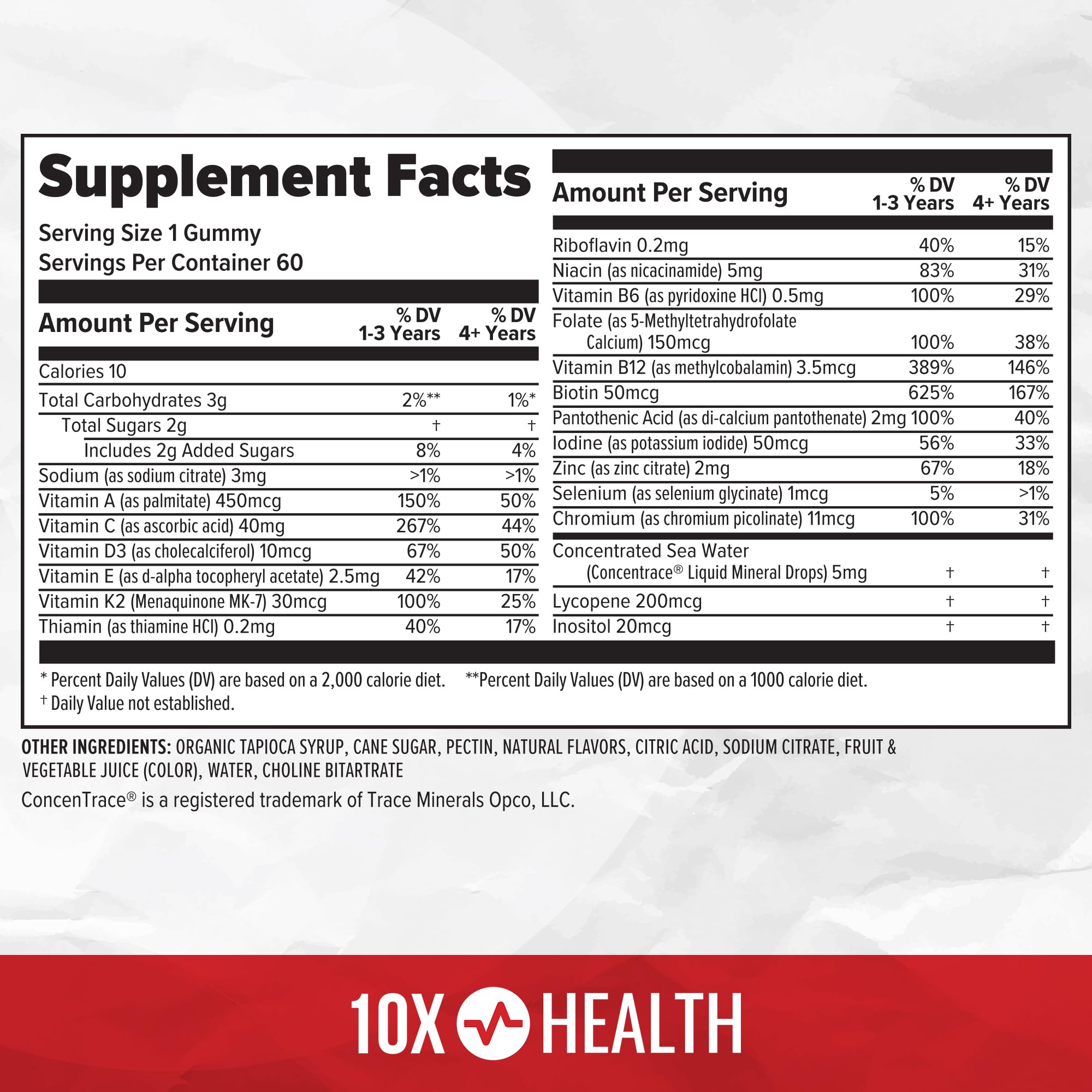 10X Health System methylated B vitamin gummies pour into hand for a convenient 1-dose routine.