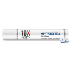 10X Health System Methylene Blue tablets bottle showcasing packaging for convenient daily energy support.