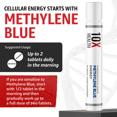 10X Health System Methylene Blue tablets capsule closeup highlighting NAC and Niacinamide for cognitive clarity.