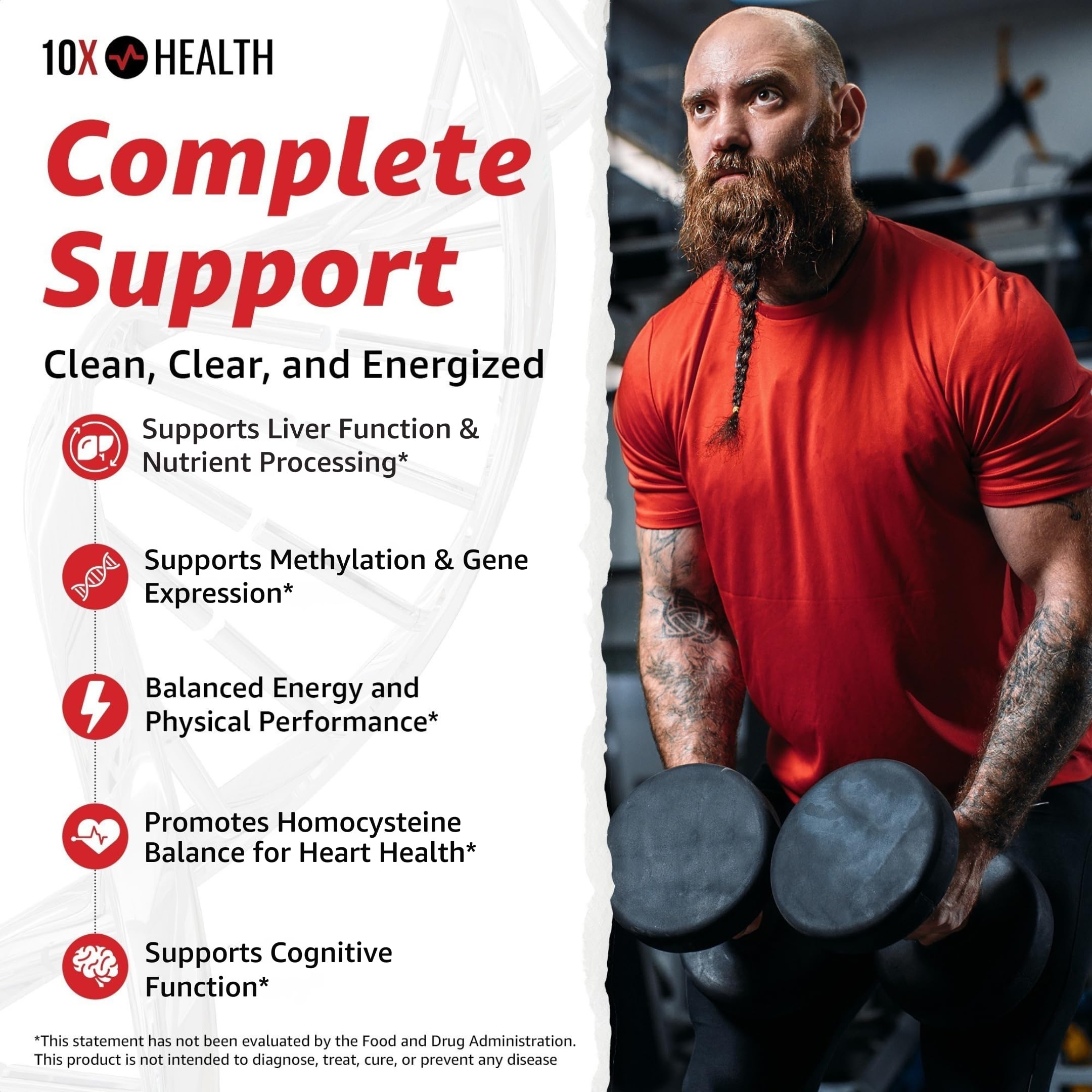 10X Health System TMG capsules shown, convenient two-capsule serving for energy support.