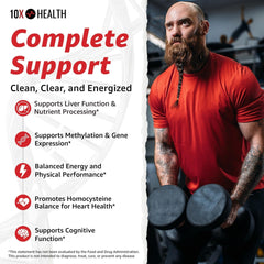 10X Health System TMG capsules shown, convenient two-capsule serving for energy support.