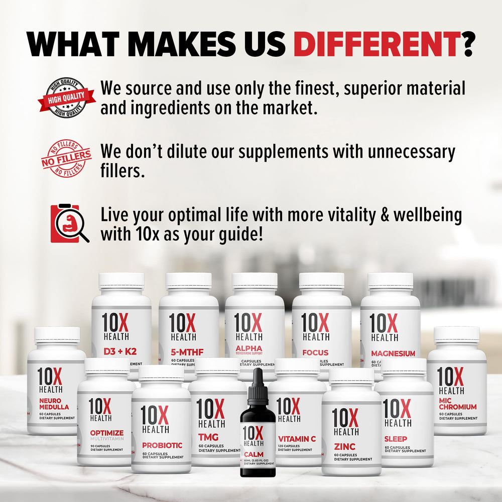 Two capsules of 10X Health System TMG for daily-use convenience.