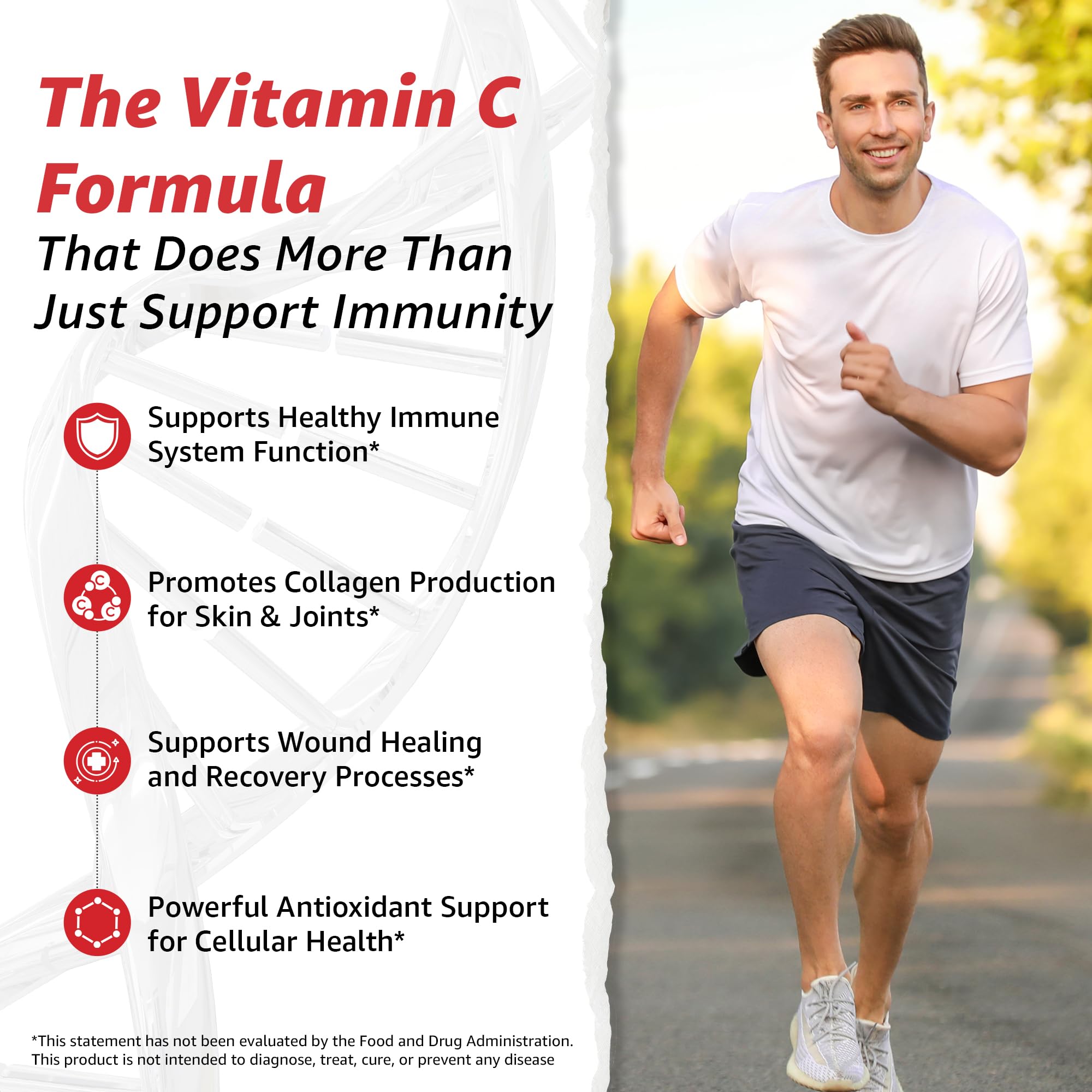 10X Health Vitamin C 1000mg bottle back label, noting non-GMO and gluten-free features.