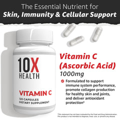 10X Health Vitamin C 1000mg packaging box, proudly made in the USA.