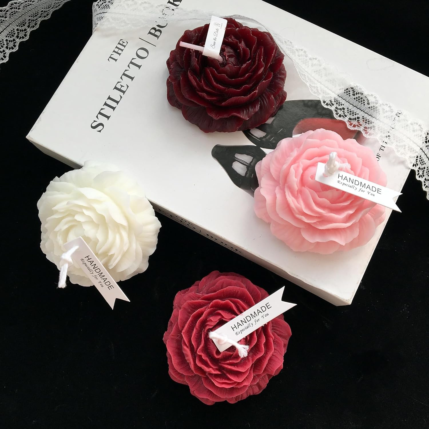 1184f hand-poured rose candle close-up with lifelike petals for intimate evenings
