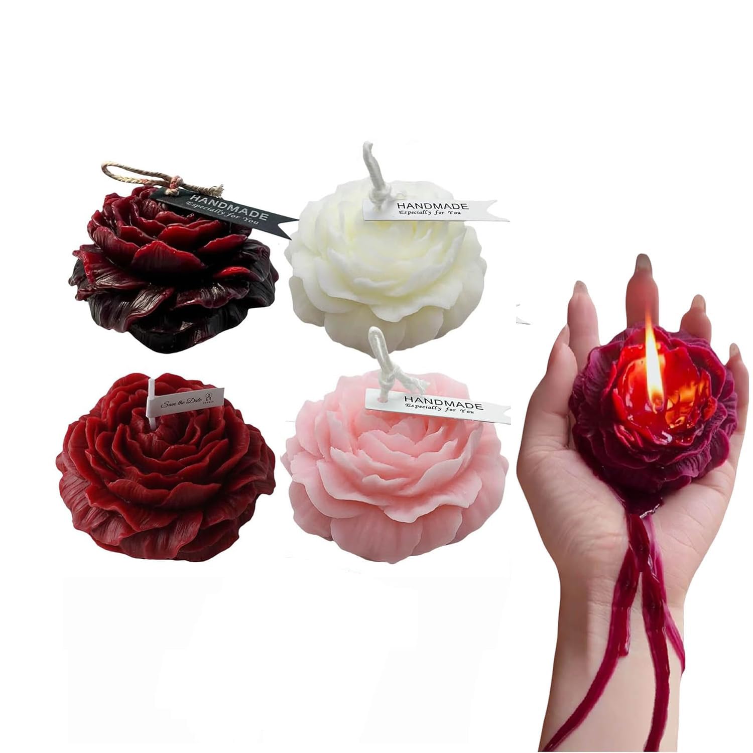 1184.4f rose candle set of four in wine-flower shapes for romantic ambiance
