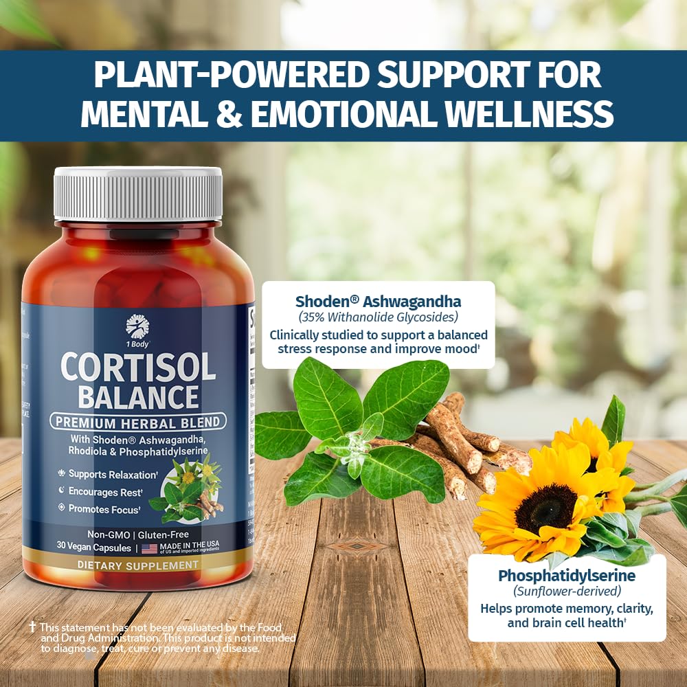 Ashwagandha ingredient close-up in 1 Body Cortisol Balance supporting focus