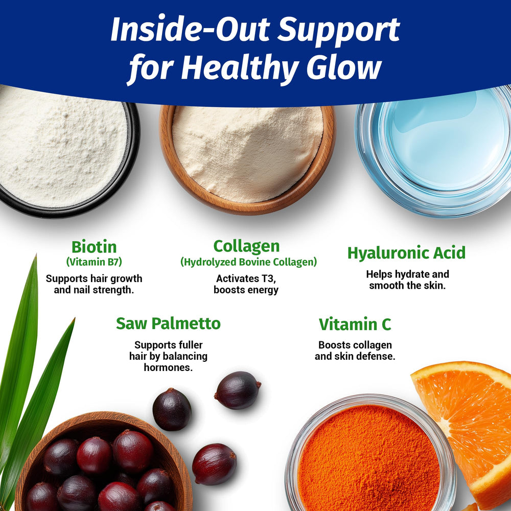 1 Body packaging box highlighting vegan, non-GMO hair skin nails formula.