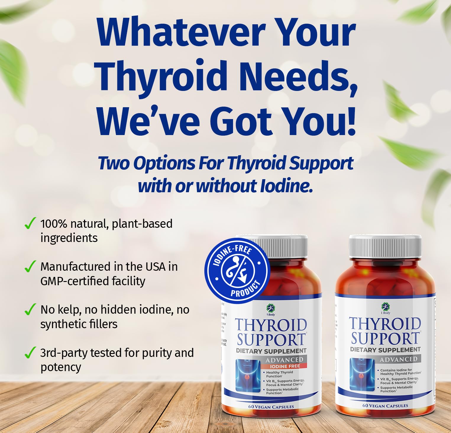 1Body Thyroid Support 60-count pack visual suggests convenient daily use