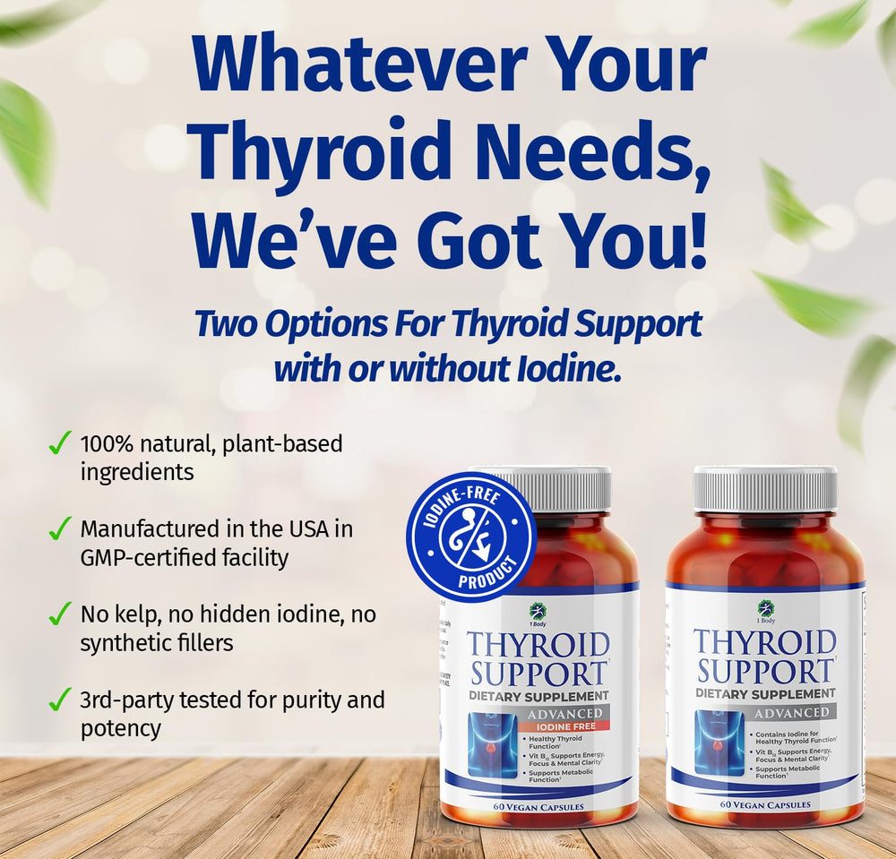 1Body Thyroid Support 60-count pack visual suggests convenient daily use