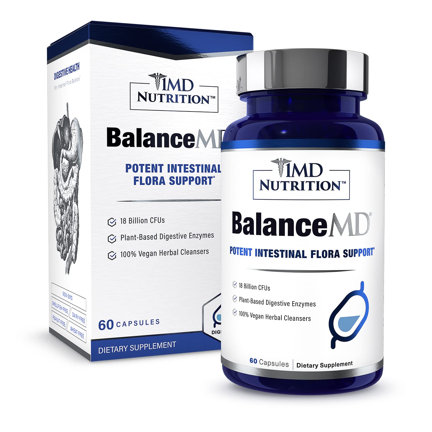 1MD BalanceMD Vaginal Probiotics bottle for daily gut and vaginal microbiome support.