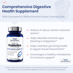 1MD Complete Probiotics Platinum capsules show easy-to-swallow vegetable capsules