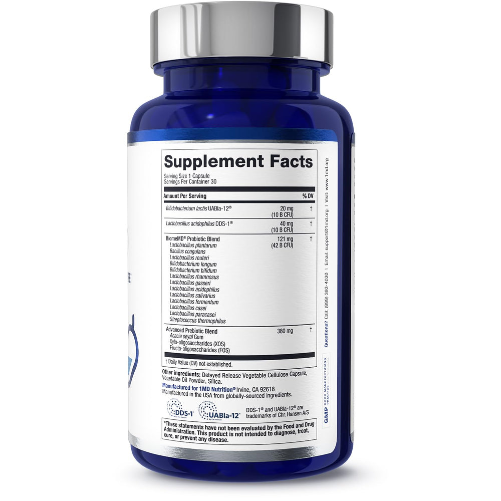 BiomeMD Probiotics bottle in a clean kitchen setting for daily immune support potential.