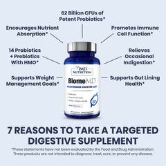 BiomeMD Probiotics capsules in hand illustrating simple daily intake with water.
