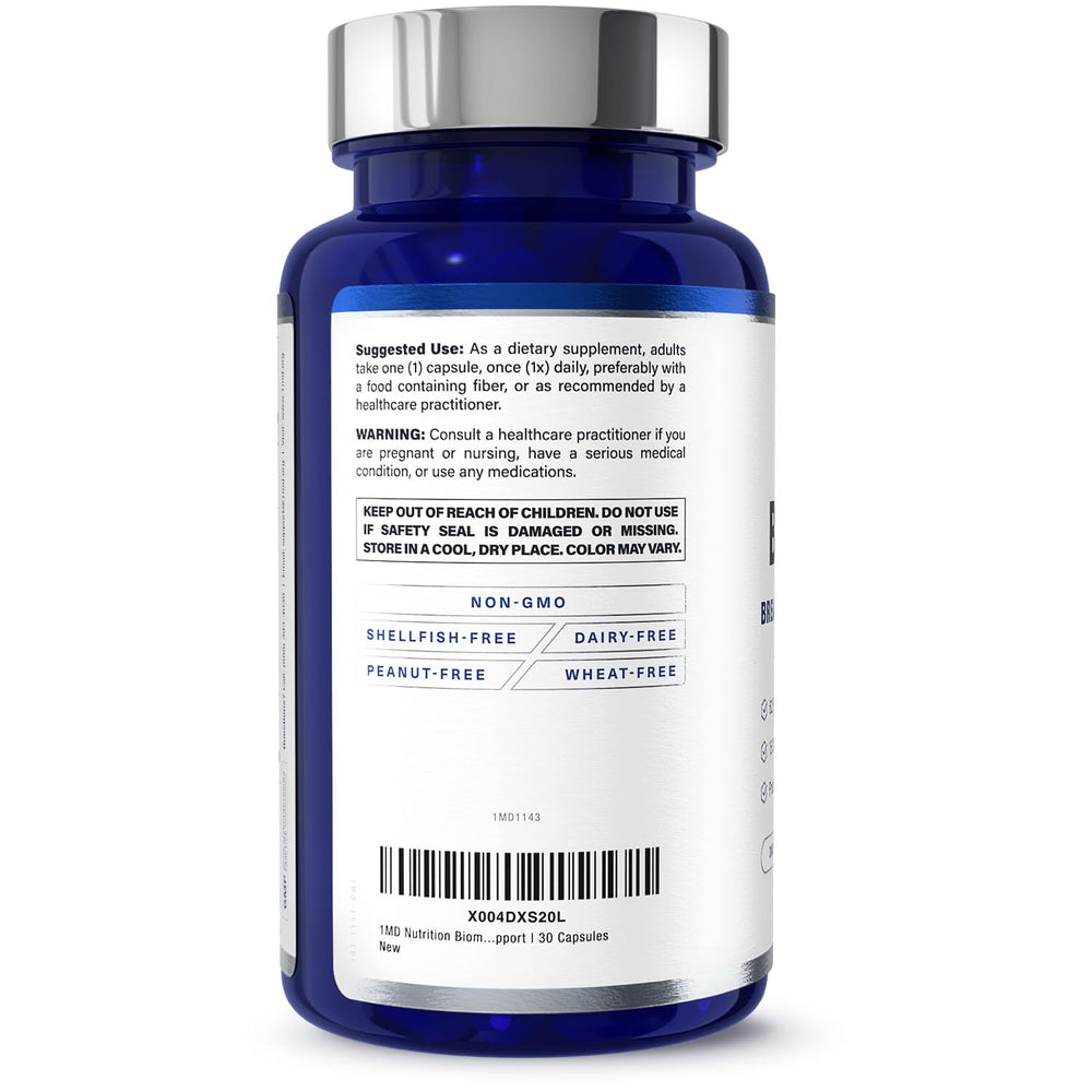 1MD BiomeMD Probiotics bottle in a kitchen scene for easy daily supplement use.