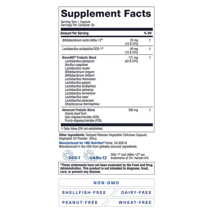Packaging on kitchen counter showcasing doctor-formulated probiotic blend for digestive balance.