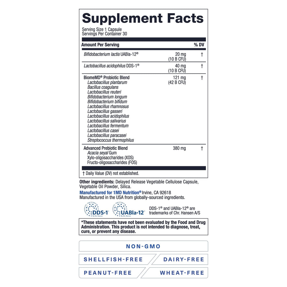 Packaging on kitchen counter showcasing doctor-formulated probiotic blend for digestive balance.