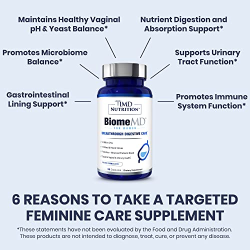 1MD BiomeMD label close-up highlighting strains and key gut-friendly benefits