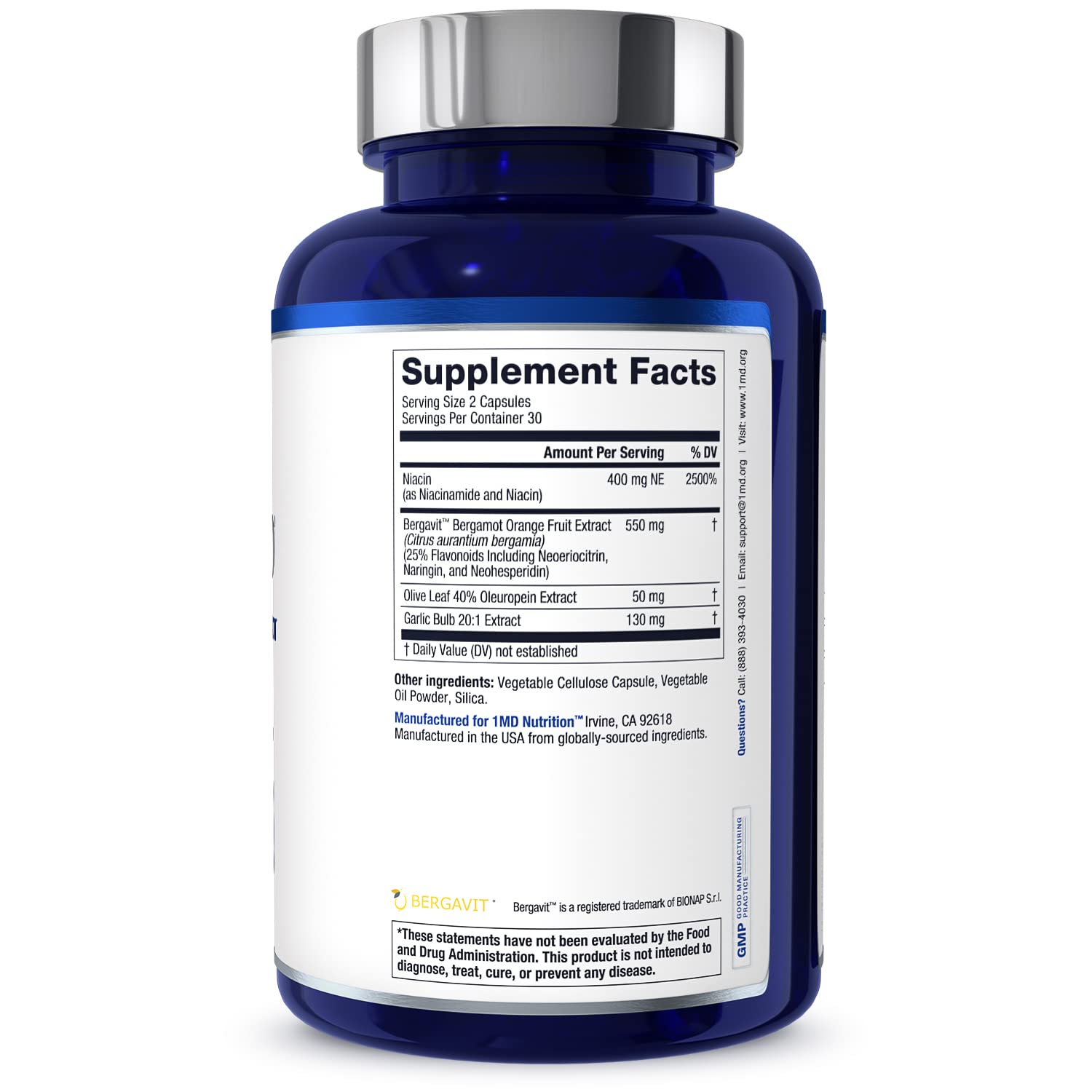 1MD CholestMD label backside displaying ingredients and directions.