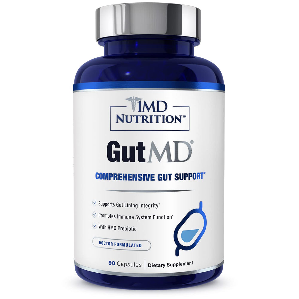 1MD GutMD bottle on kitchen counter ready for daily routine.